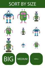 Match the robots by size large, medium and small. Children's educational game.
