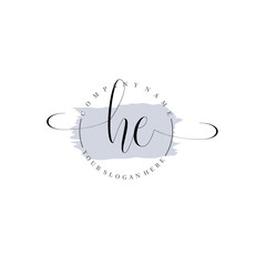 HE Initial handwriting logo vector. Hand lettering for designs.