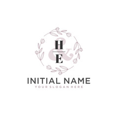 Initial letter HE beauty handwriting logo vector