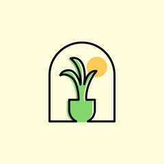 simple minimal aesthetic plant tree with little sun badge vector illustration graphic design