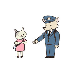 犬のお巡りさんと子猫ちゃんイラスト素材セット