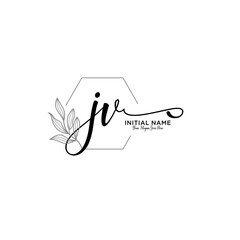 Initial letter JV beauty handwriting logo vector