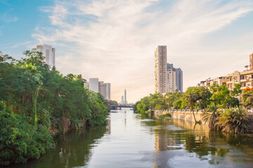 Beautiful view of the Nile embankment in the center of Cairo, Egypt