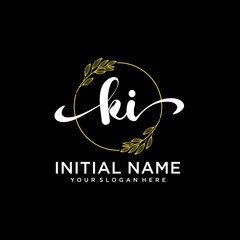 KI Initial handwriting logo vector. Hand lettering for designs.