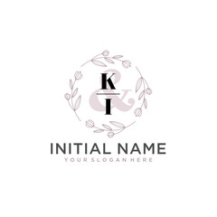 Initial letter KI beauty handwriting logo vector