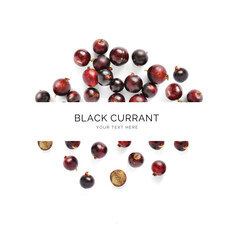 Creative layout made of black currant on the white background. Flat lay. Food concept. Macro  concept.