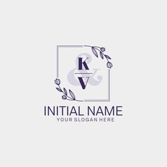 Initial letter KV beauty handwriting logo vector