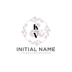 Initial letter KV beauty handwriting logo vector