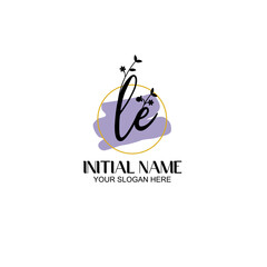 Initial letter LE beauty handwriting logo vector