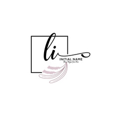 Initial letter LI beauty handwriting logo vector - obrazy, fototapety, plakaty
