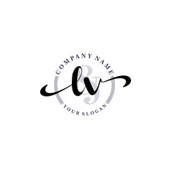 LV Initial handwriting logo vector. Hand lettering for designs.