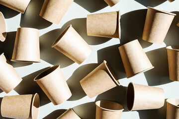 Some disposable paper coffee cup. Mock up to go coffee cups with shadow, top view.