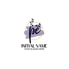 Initial letter PE beauty handwriting logo vector
