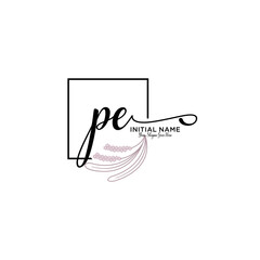 Initial letter PE beauty handwriting logo vector