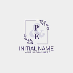 Initial letter PE beauty handwriting logo vector