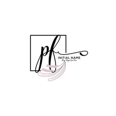 Initial letter PF beauty handwriting logo vector