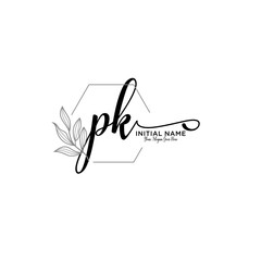 Initial letter PK beauty handwriting logo vector - obrazy, fototapety, plakaty