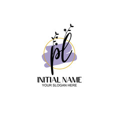 Initial letter PL beauty handwriting logo vector