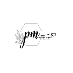 Initial letter PM beauty handwriting logo vector