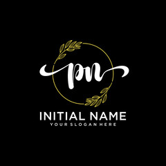 PM Initial handwriting logo vector. Hand lettering for designs.