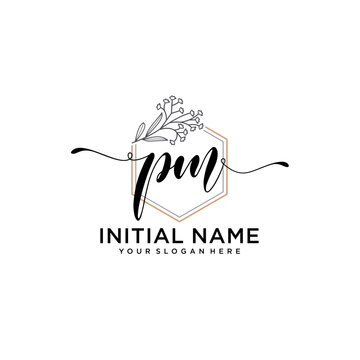Initial PM beauty monogram and elegant logo design, handwriting
