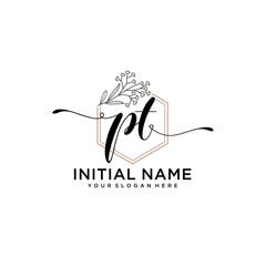 Initial letter PT beauty handwriting logo vector