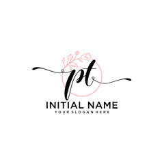 Initial letter PT beauty handwriting logo vector