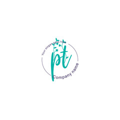 Initial letter PT beauty handwriting logo vector