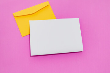 Greeting card mockup on pink background