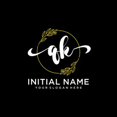 QK Initial handwriting logo vector. Hand lettering for designs.