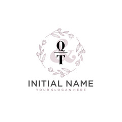 Initial letter QT beauty handwriting logo vector