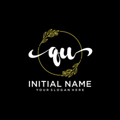 QU Initial handwriting logo vector. Hand lettering for designs.