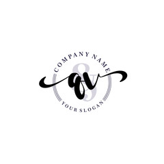 QV Initial handwriting logo vector. Hand lettering for designs.
