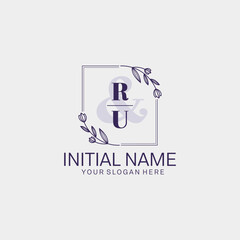 Initial letter RU beauty handwriting logo vector