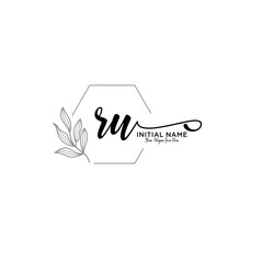 Initial letter RU beauty handwriting logo vector