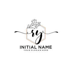 Initial letter RY beauty handwriting logo vector