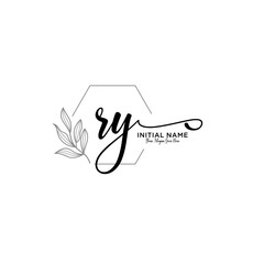 Initial letter RY beauty handwriting logo vector - obrazy, fototapety, plakaty