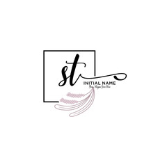 Initial letter ST beauty handwriting logo vector
