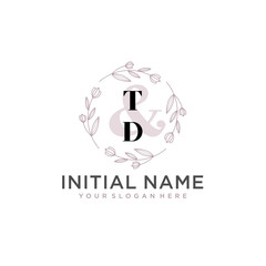 Initial letter TD beauty handwriting logo vector