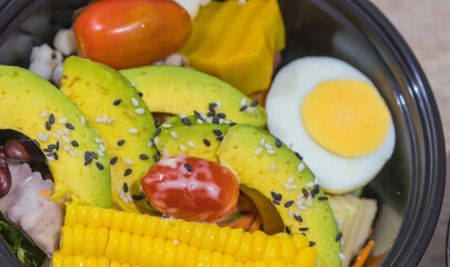 fruit salad and egg closed up