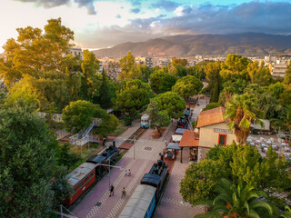 Aerial view of Kalamata Municipal Railway Park. The only open air museum of its kind in Greece and...