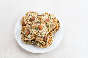 Florentine Cookies with mixed nut and dried fruits and seeds. Gluten free.
