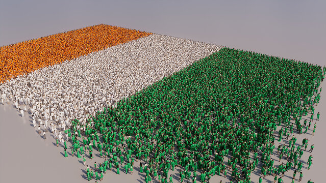 Ivorian Banner Background, with People congregating to form the Flag of Ivory Coast.