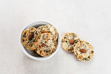 Florentine Cookies with mixed nut and dried fruits and seeds. Gluten free.

