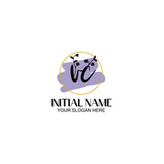 Initial letter VC beauty handwriting logo vector