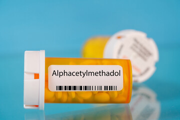 Alphacetylmethadol. Alphacetylmethadol pills in RX prescription drug bottle