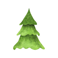 Christmas tree abstract isolated on white background. Watercolor hand drawn Xmas illustration. Art...