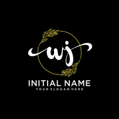 WJ Initial handwriting logo vector. Hand lettering for designs.