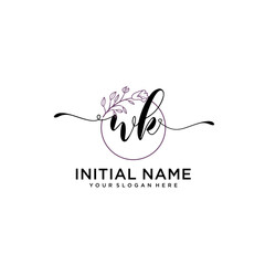Initial letter WK beauty handwriting logo vector
