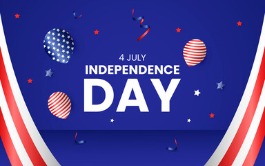 4th of July with USA flag, Independence Day Banner Vector illustration.
